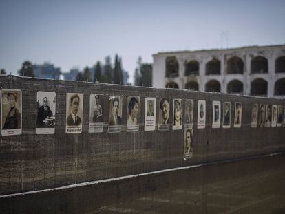 Imágenes de desaparecidos y asesinados en la exhumación de la fosa común de Pico Reja, ubicada en el cementerio de San Fernando (Sevilla).
