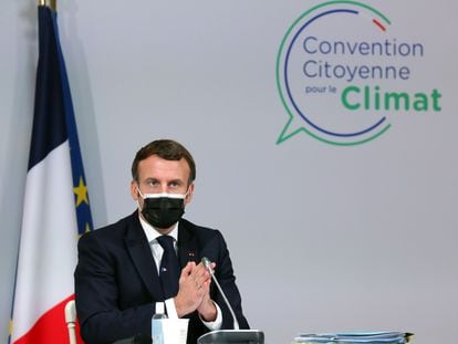 Emmanuel Macron, en un discurso durante una reunión con miembros de la Convención Ciudadana por el Clima, el 18 de enero de 2021 en París.