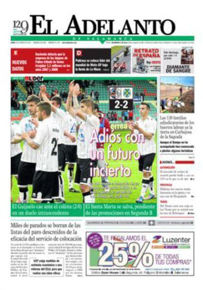 Portada del diario 'El Adelanto'