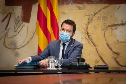 Pere Aragonès, durante la reunión semanal del Consejo Ejecutivo en la Generalitat de Catalunya, este martes.