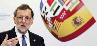 El presidente del Gobierno, Mariano Rajoy, durante la rueda de prensa ofrecida al t&eacute;rmino de la VI Conferencia de Presidentes Auton&oacute;micos.