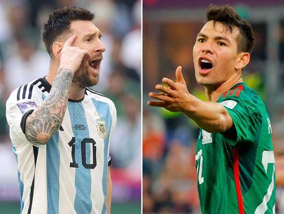 Los jugadores de las selecciones de Argentina y México, Lionel Messi e Hirving Lozano, durante el Mundial de Qatar.