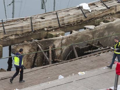 Estado en que quedó la parte del muelle desplomada / En vídeo, declaraciones de Alberto Nuñez Feijóo sobre lo sucedido (ATLAS)