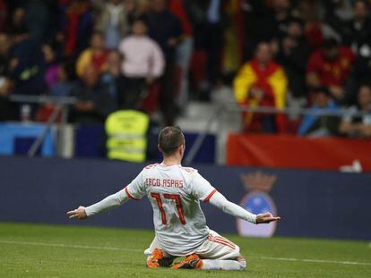 Iago Aspas celebra su gol a Argentina en el Wanda.