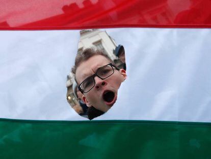 Protestas en Budapest contra el Gobierno de Orbán, el pasado mes de febrero.