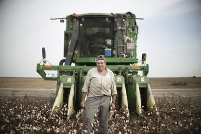 Francisco Barroso, trabaja en las campañas de recolección de algodón desde el año 1988. Actualmente lo hace como conductor de una máquina cosechadora.
