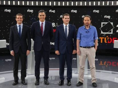 Los cuatro principales candidatos, en el debate organizado por RTVE.