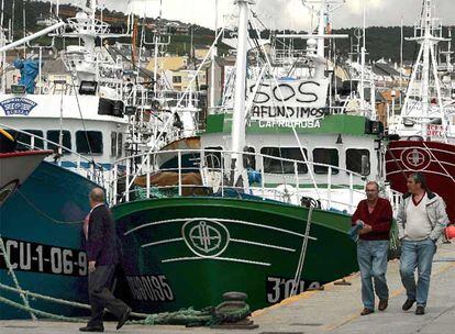 Buques de pesca amarrados, ayer, en el puerto de Burelo, Lugo.