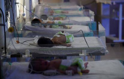 Bebés recién nacidos en la maternidad de un hospital en Gwalior, India.