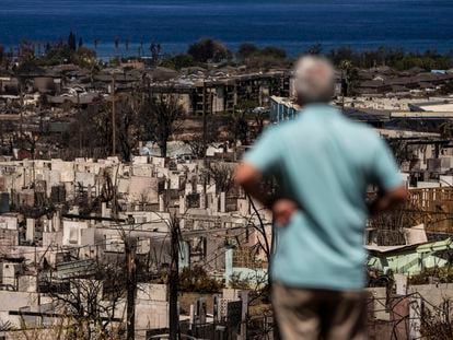 Un hombre observaba el sábado las ruinas de Lahaina.