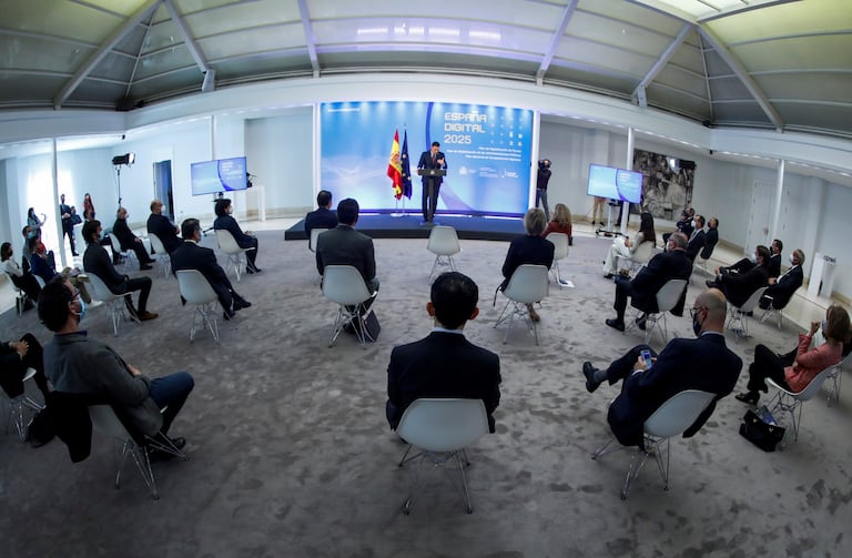Sánchez, este miércoles con motivo de la presentación de planes para incrementar la formación tecnológica y digitalizar pymes y administración.