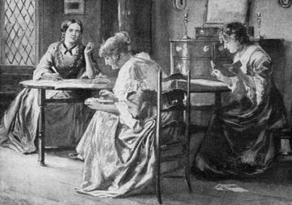 Recreación de Charlotte, Emily y Anne Brontë, en su casa de Haworth.
