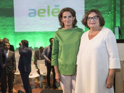 Teresa Ribera, ministra de Transición Energética, junto a Marina Serrano, presidenta de AELEC