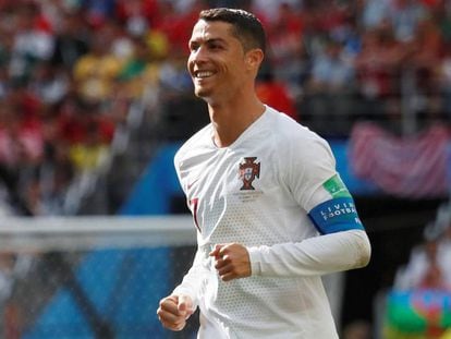 Cristiano celebra su gol a Marruecos, el cuarto de este Mundial.