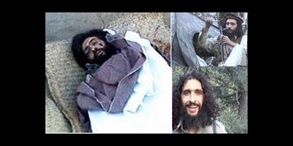 Amer Azizi, en Afganistán. A la izquierda, su cadáver tras morir en una refriega en Arabia Saudí.