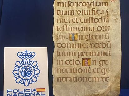 Manuscrito coral recuperado por la Policía Nacional en Murcia.