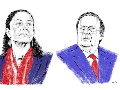 Ilustración de Claudia Sheinbaum y Marcelo Ebrard.