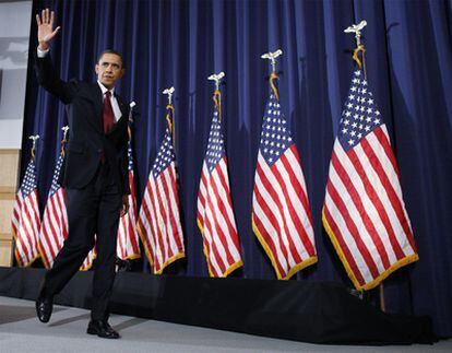 El presidente de EE UU, al terminar su discurso del pasado lunes sobre la situación en Libia.