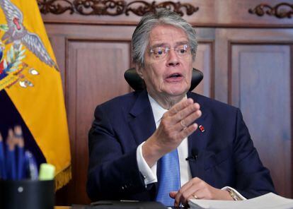 The president of Ecuador, Guillermo Lasso, this Tuesday during an appearance.