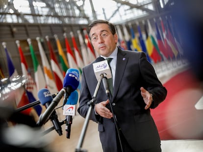 El ministro de Exteriores en funciones, José Manuel Albares, este martes en Bruselas.