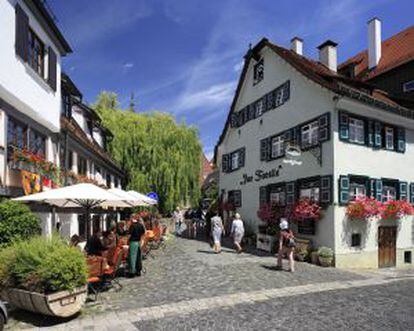 Terraza en el barrio de Fischerviertel de Ulm.