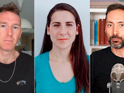 De izquierda a derecha, los creadores de contenido Robbie V., de @letsspeakenglish, Susi Profe y Alberto Bustos, de @blogdelengua.
