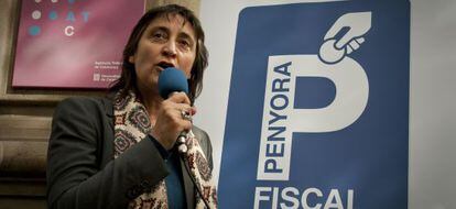 Itziar Gonz&aacute;lez, durante la presentaci&oacute;n de la camapa&ntilde;a &#039;penyora fiscal&#039;.