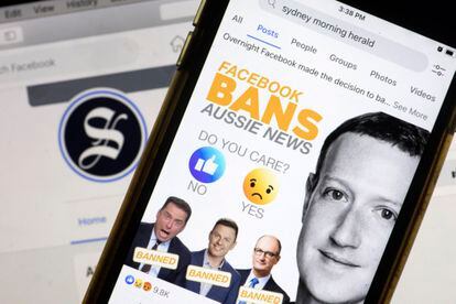 Una publicación de los medios australianos sobre el bloqueo de Facebook, una respuesta de la plataforma al proyecto de ley que requiere que los medios paguen por su contenido.