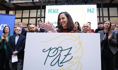 Ione Belarra, durante el acto de Podemos con partidos de la izquierda europea, este viernes.