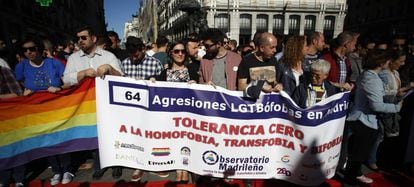 Protesta en Madrid contra las agresiones homófobas este año.