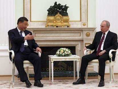 El presidente ruso, Vladímir Putin, recibe a su homólogo chino Xi Jinping este lunes en el Kremlin, en Moscú.