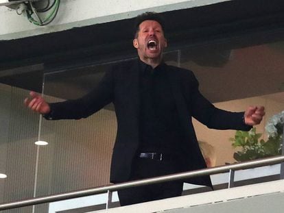Simeone celebra el pase del Atlético a la final de la Liga Europa.