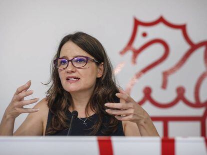 La vicepresidenta del Gobierno valenciano, Mónica Oltra, en la rueda de prensa posterior al pleno del Consell. 