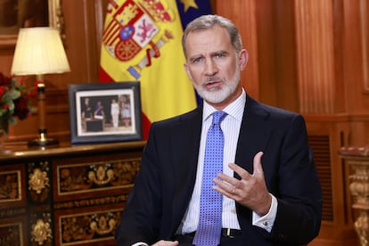 El rey Felipe VI, durante su discurso de Navidad, emitido este domingo.