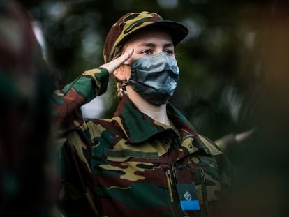 Isabel de Bélgica, en la academia militar de Elsenborn, en Butgenbach, el 10 de septiembre de 2020.