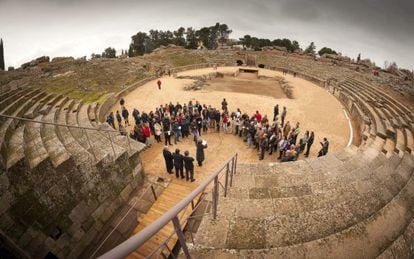 Vista general del Anfiteatro Romano de M&eacute;rida.
