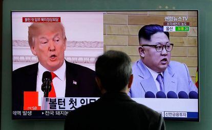 Donald Trump y Kim Jong-un, en un programa de televisión surcoreano.