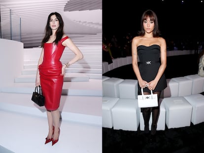 Anne Hathaway lució un vestido de cuero rojo de la propia colección que se presentó sobre la pasarela, mientras que Aitana Ocaña se decantó por un minivestido negro.