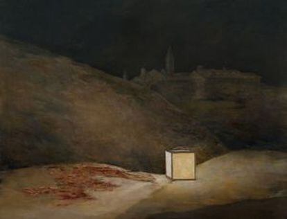 La obra de Ballester, '3 de mayo' que evoca la de Goya sobre los fusilamientos y donde los personajes se han eliminado digitalmente