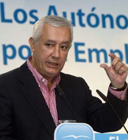 El presidente del PP-A, Javier Arenas, el pasado martes en Huelva.
