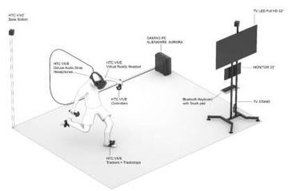 Un boceto para entender cómo funciona el juego de fútbol de realidad virtual de Orwell, la compañía del arquitecto italiano Andrea Antonelli.