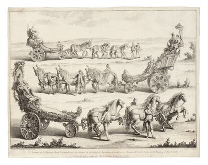 Francesc Tramulles. Máscara Real, Carro de Eolo. 1764. Aguafuerte
