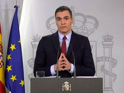 El presidente del Gobierno, Pedro Sánchez, en una rueda de prensa.