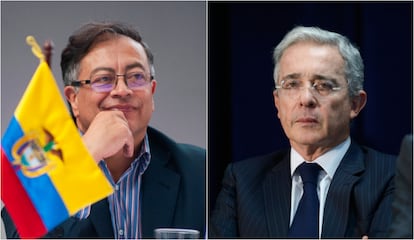 Una imagen compuesta del presidente electo de Colombia, Gustavo Petro y el expresidente, Álvaro Uribe.