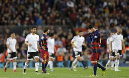 Messi reacciona després del segon gol del València.