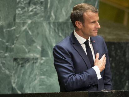 El presidente francés, Emmanuel Macron, en su discurso en la ONU.