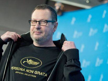 Lars Von Trier na coletiva de imprensa do filme Ninfomaníaca I, no Festival de Berlim.