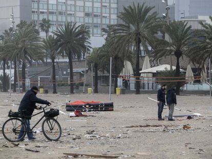 La playa del Somorrostro, en Barcelona, este miércoles.