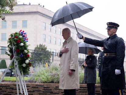 Joe Biden, este domingo en el homenaje a las víctimas del 11-S celebrado en el Pentágono.