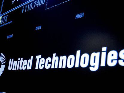 S&iacute;mbolo de la compa&ntilde;&iacute;a de defensa United Technologies en Wall Street